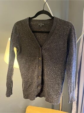 J. Crew Charcoal Speckled V-Neck Button Cardigan